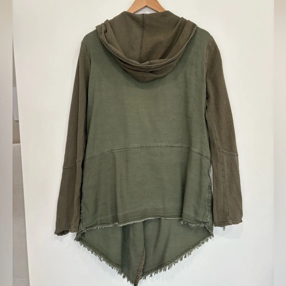 Free People Hooded Snap Draped Cardigan Jacket Size M Linen French Terry Mix - Picture 4 of 15